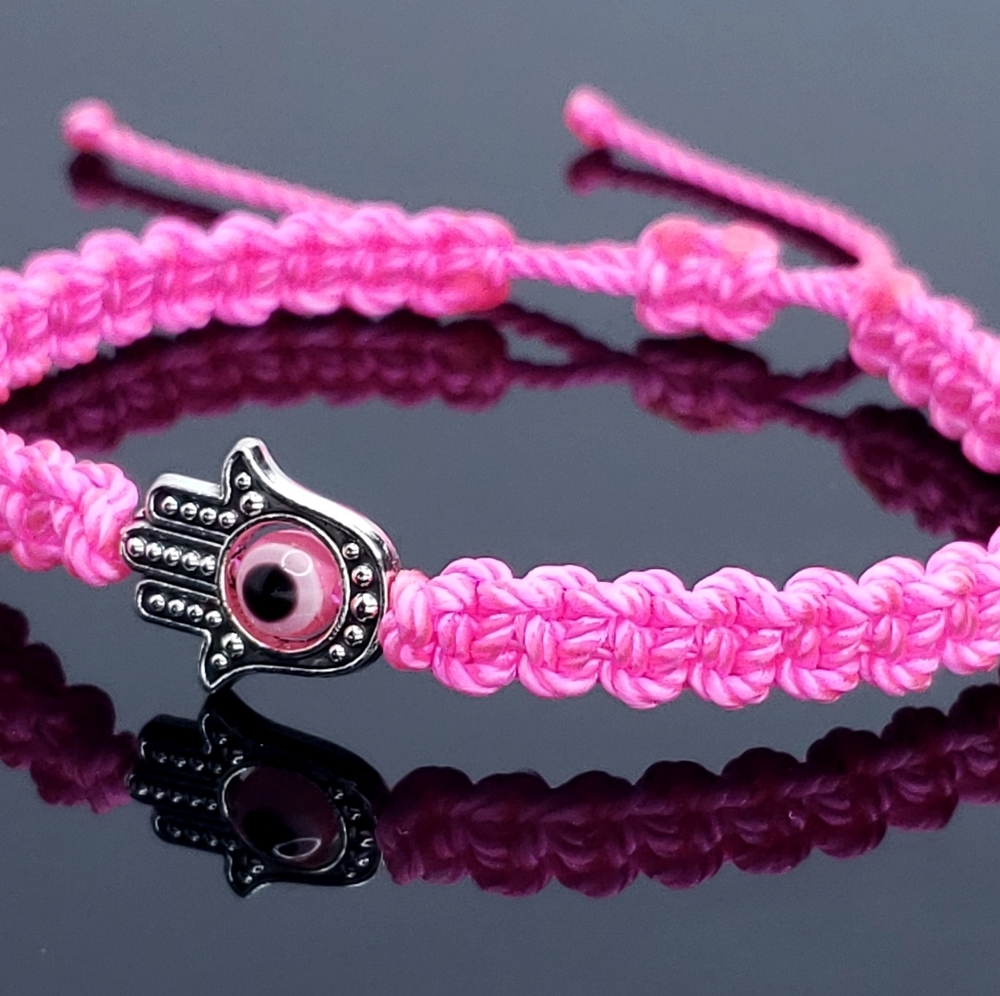 pink string Hamsa Hand bracelet evil eye
